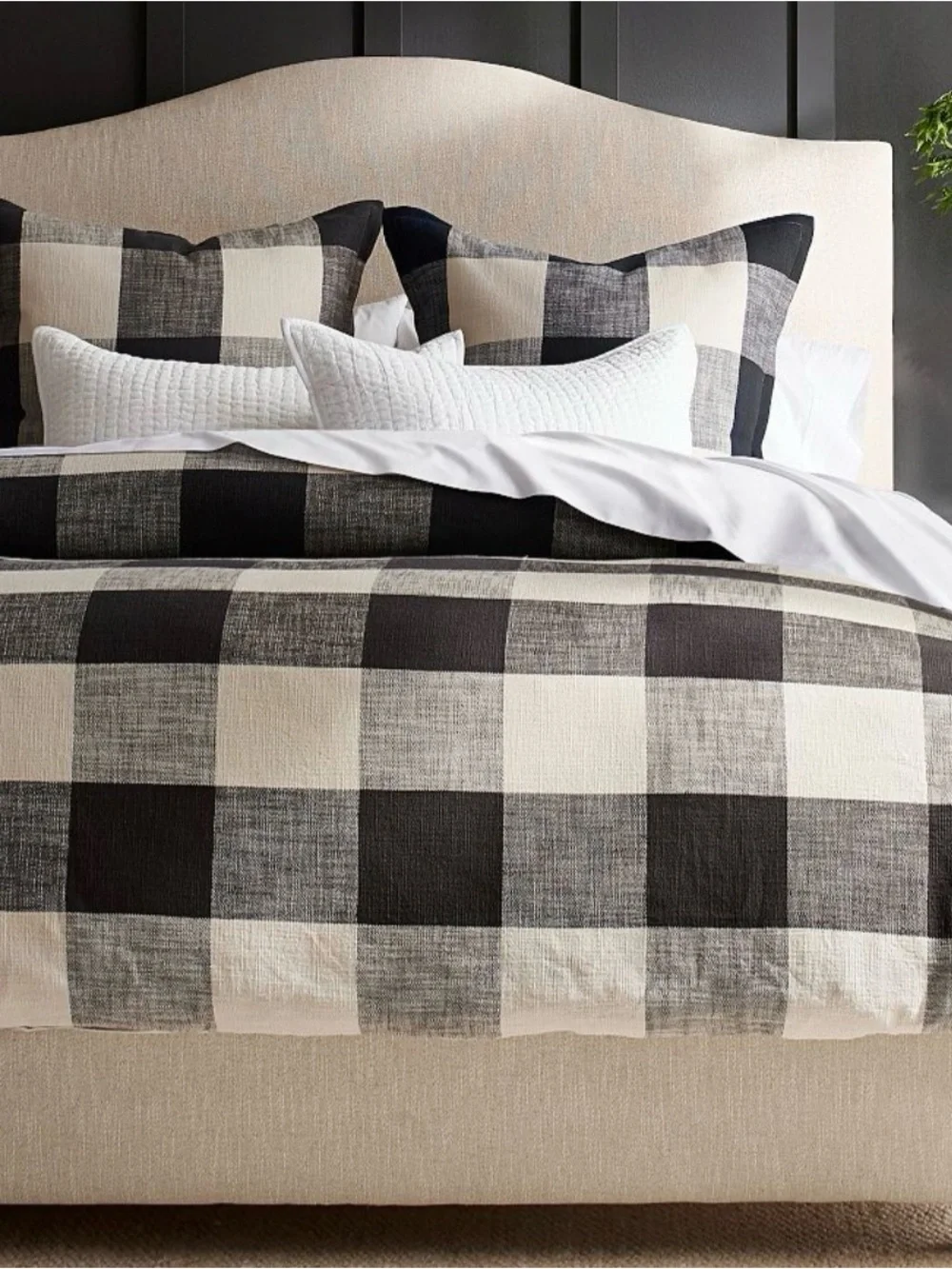 Pottery Barn Bryce Buffalo Check King Cal Duvet 2 King Shams Charcoal Gray NEW